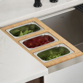  Workstation Kitchen Sink Serving Board Set with 3 Rectangular Stainless Steel Bowls, 16-3/4''W x 9''D x 3-7/8''H