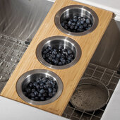  Workstation Kitchen Sink Serving Board Set with 3 Round Stainless Steel Bowls, 16-3/4''W x 7''D x 2-5/8''H