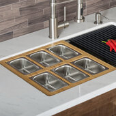  Workstation Kitchen Sink Serving Board Set with 6 Rectangular Stainless Steel Bowls, 16-3/4''W x 15-3/4''D x 3-7/8''H