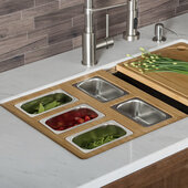  Workstation Kitchen Sink Serving Board Set with 5 Rectangular Stainless Steel Bowls, 16-3/4''W x 15-3/4''D x 3-7/8''H