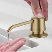 KRAUS Kitchen Soap and Lotion Dispenser in Brushed Gold, Pump Height: 2-1/4'' H, Spout Reach: 3-5/8'' D, Spout Height: 1-5/8'' H