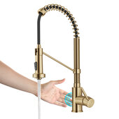 KRAUS Bolden™ Touchless Sensor Commercial Pull-Down Single Handle Kitchen Faucet, Brushed Brass, Faucet Height: 18'' H, Spout Reach: 8-5/8'' D