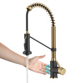 KRAUS Bolden™ Touchless Sensor Commercial Pull-Down Single Handle Kitchen Faucet, Brushed Brass/Matte Black, Faucet Height: 18'' H