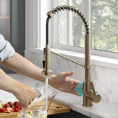 KRAUS Bolden™ Touchless Sensor Commercial Pull-Down Single Handle 18-Inch Kitchen Faucet in Spot Free Antique Champagne Bronze, Faucet Height: 18-3/4'' H; Spout Reach: 8-5/8'' D; Spout Height: 6-1/4'' H