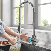 KRAUS Britt™ Touchless Sensor Commercial Pull-Down Single Handle Kitchen Faucet in Spot Free Stainless Steel, Faucet Height: 22-1/4'' H; Spout Reach: 8-3/8'' D; Spout Height: 6-1/2'' H