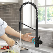 KRAUS Oletto™ Touchless Sensor Commercial Pull-Down Single Handle Kitchen Faucet with QuickDock™ Top Mount Assembly in Matte Black, Faucet Height: 21-7/8'' H; Spout Reach: 9-1/8'' D; Spout Height: 8-1/4'' H