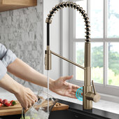 KRAUS Oletto™ Touchless Sensor Commercial Pull-Down Single Handle Kitchen Faucet with QuickDock™ Top Mount Assembly in Spot Free Antique Champagne Bronze, Faucet Height: 21-7/8'' H; Spout Reach: 9-1/8'' D; Spout Height: 8-1/4'' H