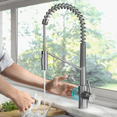 KRAUS Oletto™ Touchless Sensor Commercial Pull-Down Single Handle Kitchen Faucet with QuickDock™ Top Mount Assembly in Spot Free Stainless Steel, Faucet Height: 21-7/8'' H; Spout Reach: 9-1/8'' D; Spout Height: 8-1/4'' H