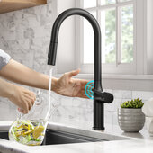KRAUS Oletto™�Tall Modern�Single-Handle�Touch Kitchen�Sink Faucet with Pull Down Sprayer in�Matte Black, Faucet Height: 19-7/8'' H, Spout Height: 10-1/2'' H, Spout Reach: 8-5/8'' D