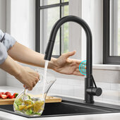 KRAUS Oletto™ Contemporary Single-Handle Touch Kitchen Sink Faucet with Pull Down Sprayer in Matte Black, Faucet Height: 16-3/8'' H, Spout Height: 8'' H, Spout Reach: 9'' D