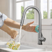 KRAUS Oletto™ Contemporary Single-Handle Touch Kitchen Sink Faucet with Pull Down Sprayer in Spot Free Stainless Steel, Faucet Height: 16-3/8'' H, Spout Height: 8'' H, Spout Reach: 9'' D