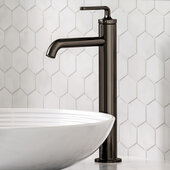 KRAUS Ramus™ Single Handle Vessel Bathroom Sink Faucet with Pop-Up Drain in Gunmetal, Faucet Height: 12-7/8'' H, Spout Reach: 6-1/4'' D, Spout Height: 8-3/4'' H