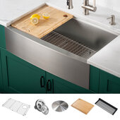  Kore™ Workstation 30'' W Single Bowl 16 Gauge Stainless Steel Farmhouse Apron Front Kitchen Sink, Satin Finish