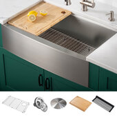  Kore™ Workstation 33'' W Single Bowl 16 Gauge Stainless Steel Farmhouse Apron Front Kitchen Sink, Satin Finish