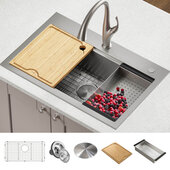  Kore™ Workstation 32'' Drop-In or Undermount Single Bowl Stainless Steel Kitchen Sink with Cutting Board, Satin Finish
