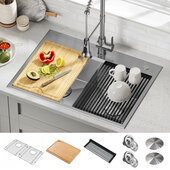 KRAUS Kore™ 30'' Drop-In / Undermount Workstation 16 Gauge Stainless Steel Double Bowl Kitchen Sink with Accessories, 30'' W x 22'' D x 9-1/2'' H