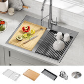 KRAUS Kore™ 28'' Drop-In / Undermount Workstation 16 Gauge Stainless Steel Single Bowl Kitchen Sink with Accessories, 28'' W x 22'' D x 9-1/2'' H