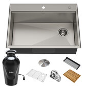  Kore™ Workstation 30'' Wide Drop-In or Undermount Single Bowl 16 Gauge Stainless Steel Kitchen Sink with Accessories (Pack of 5) with WasteGuard™ Continuous Feed Garbage Disposal