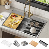 KRAUS Kore™ ADA Workstation 33'' Drop-In Topmount 16 Gauge Stainless Steel Single Bowl Kitchen Sink with Accessories