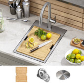  Kore™ 15'' Wide Outdoor Workstation Drop-In 16 Gauge Marine Grade T-316 Stainless Steel Single Bowl Kitchen Bar Sink with Accessories