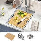 KRAUS Kore™ 15'' Drop-In Top Mount Workstation 16 Gauge Stainless Steel Single Bowl Kitchen Bar Sink with Accessories, 15'' W x 22'' D x 9-3/8'' H