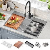  Kore™ 33'' Drop-In Workstation 16-Gauge Stainless Steel Single Bowl Kitchen Sink with Accessories, 33'' W x 22'' D x 9'' H