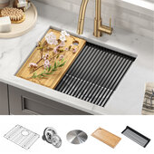 KRAUS Kore™ 23'' Undermount Workstation 16 Gauge Stainless Steel Single Bowl Laundry Utility Kitchen Sink with Accessories, 23'' W x 19'' D x 12-1/2'' H
