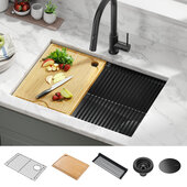 KRAUS Kore™ 27'' Undermount Workstation 16 Gauge Stainless Steel Single Bowl Kitchen Sink with Accessories in PVD Gunmetal Finish with Accessories, 27'' W x 19'' D x 10-1/2'' H