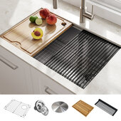 KRAUS Kore™ Workstation 27'' W Undermount 16 Gauge Single Bowl Stainless Steel Kitchen Sink with Accessories, 27'' W x 19'' D x 10-1/2'' H