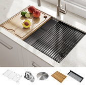 KRAUS Kore™ Workstation 30'' W Undermount 16 Gauge Single Bowl Stainless Steel Kitchen Sink with Accessories, 30'' W x 19'' D x 10-1/2'' H
