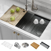 KRAUS Kore™ Workstation 32'' W Undermount 16 Gauge Single Bowl Stainless Steel Kitchen Sink with Accessories, 32'' W x 19'' D x 10-1/2'' H