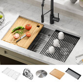 KRAUS Kore™ ADA Workstation 32'' Undermount 16 Gauge Stainless Steel Single Bowl Kitchen Sink with Accessories
