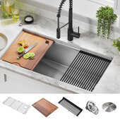 KRAUS Kore™ 36'' Undermount Workstation 16 Gauge Stainless Steel Single Bowl Kitchen Sink with Accessories, 36'' W x 19'' D x 9-1/2'' H
