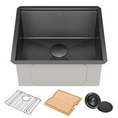  Kore#8482 21” W Undermount Workstation 16 Gauge Stainless Steel Single Bowl Kitchen Sink in PVD Gunmetal Finish with Included Accessories, 21'' W x 19'' D x 3/4'' H