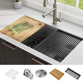 KRAUS Kore™ Workstation 33'' W Undermount 16 Gauge Double Bowl Stainless Steel Kitchen Sink with Accessories, 33'' W x 19'' D x 10-1/2'' H