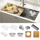  Kore™ 2-Tier Workstation 45'' Undermount 16 Gauge Single Bowl Stainless Steel Kitchen Sink with Accessories, 45''W x 19''D x 10-1/2''H