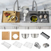 KRAUS Kore™ 2-Tier Workstation 57'' Undermount 16 Gauge Stainless Steel Single Bowl Kitchen Sink with 10-Piece Chefs Kit of Accessories, 57'' W x 19'' D x 10-1/2'' H