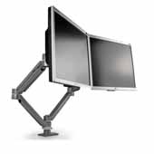  Dual Screen Monitor Arm, Two Double-Extension Arms with One Height Adjustable Segment per Screen, Black