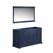  Dukes 60'' Navy Blue Double Vanity Base Only With 58'' Mirror, 59''W x 21-1/2''D x 33-1/4''H