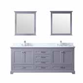  Dukes 80'' Dark Grey Double Vanity, White Carrara Marble Top, White Square Sinks and 30'' Mirrors, 80''W x 22''D x 34''H