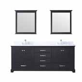  Dukes 80'' Espresso Double Vanity, White Carrara Marble Top, White Square Sinks and 30'' Mirrors, 80''W x 22''D x 34''H