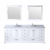  Dukes 84'' White Double Vanity, White Carrara Marble Top, White Square Sinks and 34'' Mirrors, 84''W x 22''D x 34''H