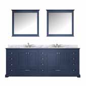  Dukes 84'' Navy Blue Double Vanity, White Carrara Marble Top, White Square Sinks and 34'' Mirrors, 84''W x 22''D x 34''H