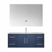  Geneva 48'' Navy Blue Single Vanity, White Carrara Marble Top, White Square Sink, 48'' LED Mirror and Faucet, 48''W x 22''D x 19''H