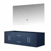  Geneva 60'' Navy Blue Double Vanity Base Only With 60'' LED Mirror, 59-1/4''W x 21-1/2''D x 18-1/4''H