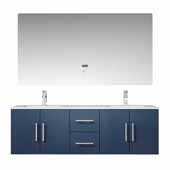  Geneva 60'' Navy Blue Double Vanity, White Carrara Marble Top, White Square Sinks and 60'' LED Mirror, 60''W x 22''D x 19''H