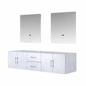  Geneva 72'' Glossy White Double Vanity Base Only With 30'' LED Mirrors, 71-1/4''W x 21-1/2''D x 18-1/4''H