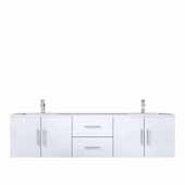  Geneva 72'' Glossy White Double Vanity, White Carrara Marble Top, White Square Sinks, 72''W x 22''D x 19''H
