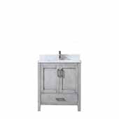  Jacques 30'' Distressed Grey Single Vanity, White Carrara Marble Top, White Square Sink, 30''W x 22''D x 34''H