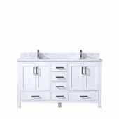  Jacques 60'' White Double Vanity, White Carrara Marble Top, White Square Sinks, 60''W x 22''D x 34''H